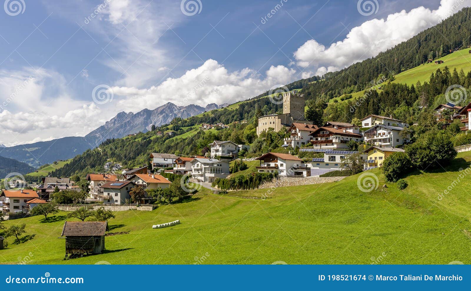 panoramic view of flieÃÅ¸ in the landeck district, austria, on a sunny day